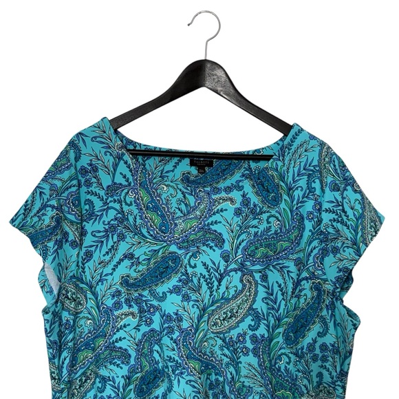 Talbots Effortless Short Sleeve, Jewel Neck, Jersey Tie Paisley Shift Dress - Picture 2 of 8